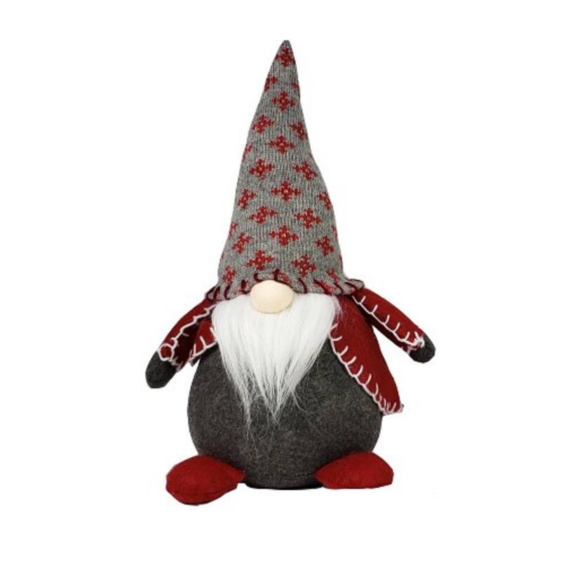 Plush Boy Gnome Christmas Figurine - 19.5" - Red and Gray