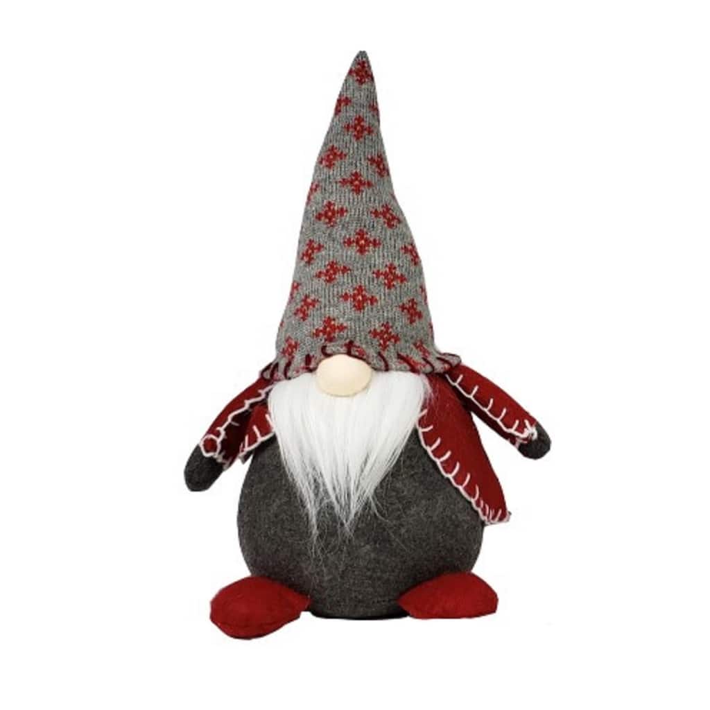Plush Boy Gnome Christmas Figurine - 19.5" - Red and Gray