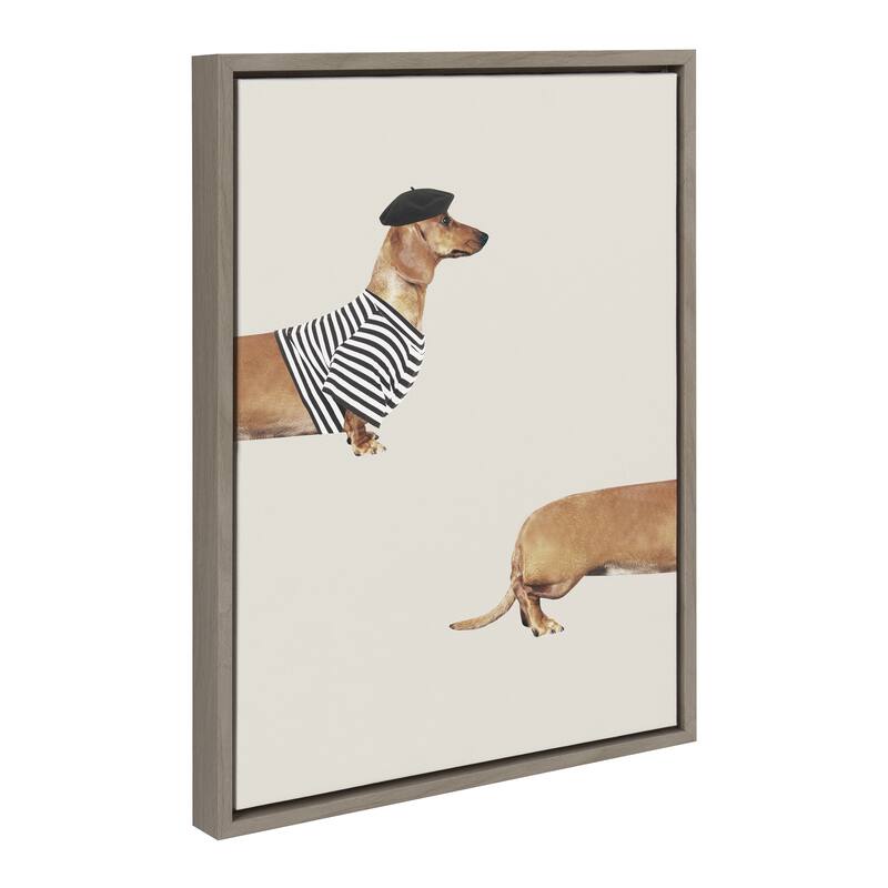 Kate and Laurel Sylvie Long Dog Framed Canvas by July Art Prints - 18x24 - Grey