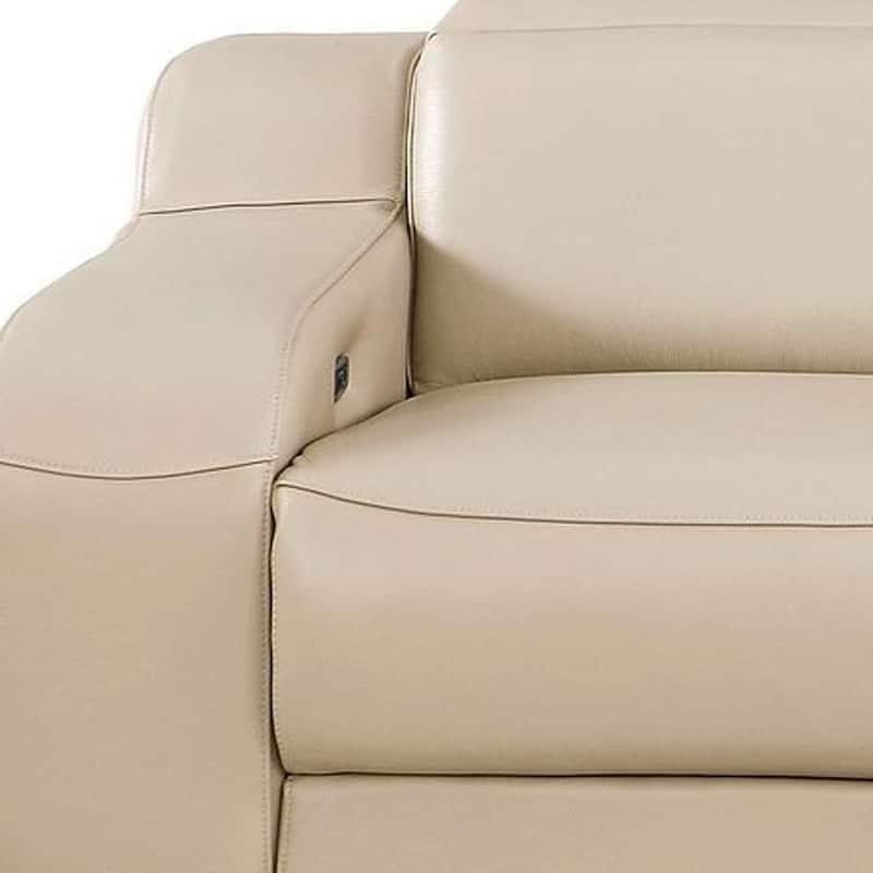 HomeRoots 103" Beige Italian Leather Reclining USB Sofa