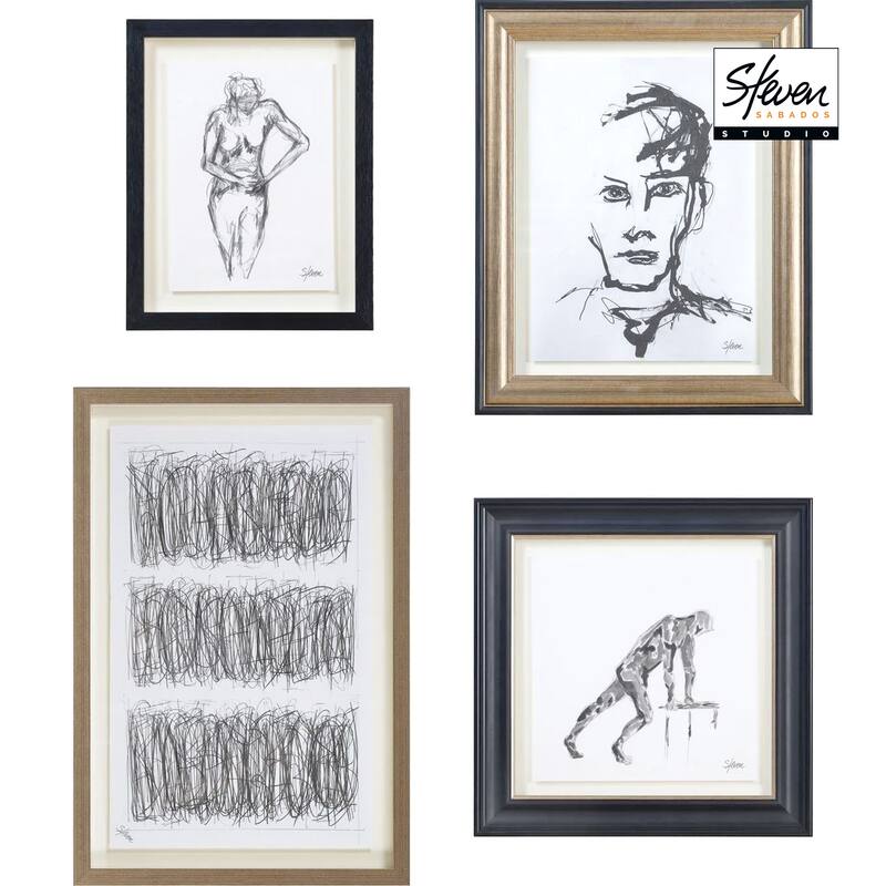 Renwil Studio Line - Sketch 4 Piece Wide Wall Art, Black