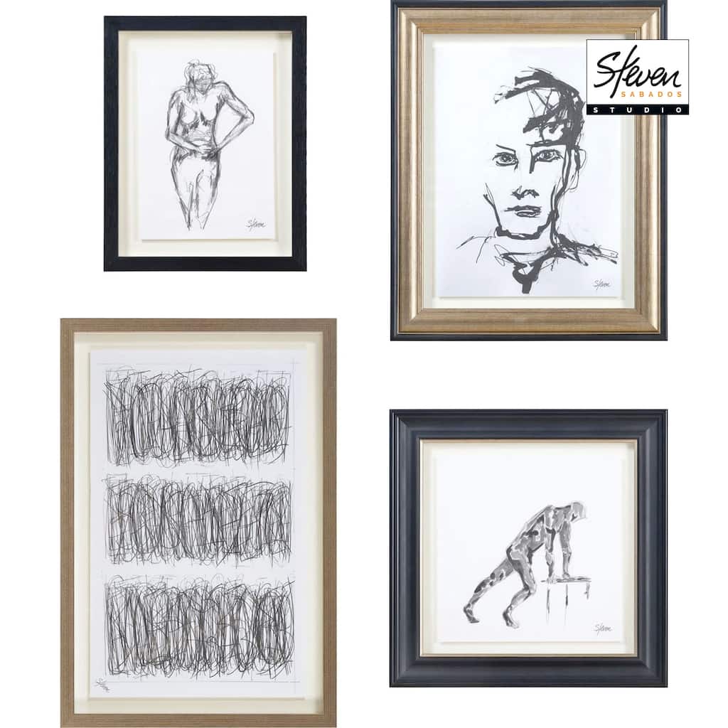 Renwil Studio Line - Sketch 4 Piece Wide Wall Art, Black