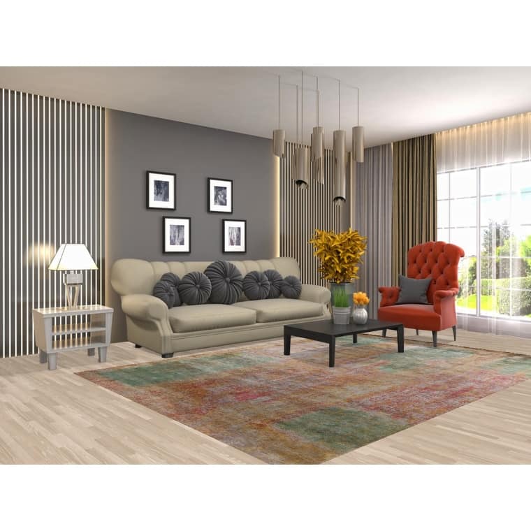 Colorful Abstract Modern Area Rug Hand-Knotted Wool Carpet - 6'7" x 9'5"