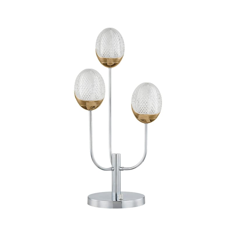 25 Inch Table Lamp, 3 Globe Crystal Shades, Modern Nickel Metal Base - Nickel, Silver