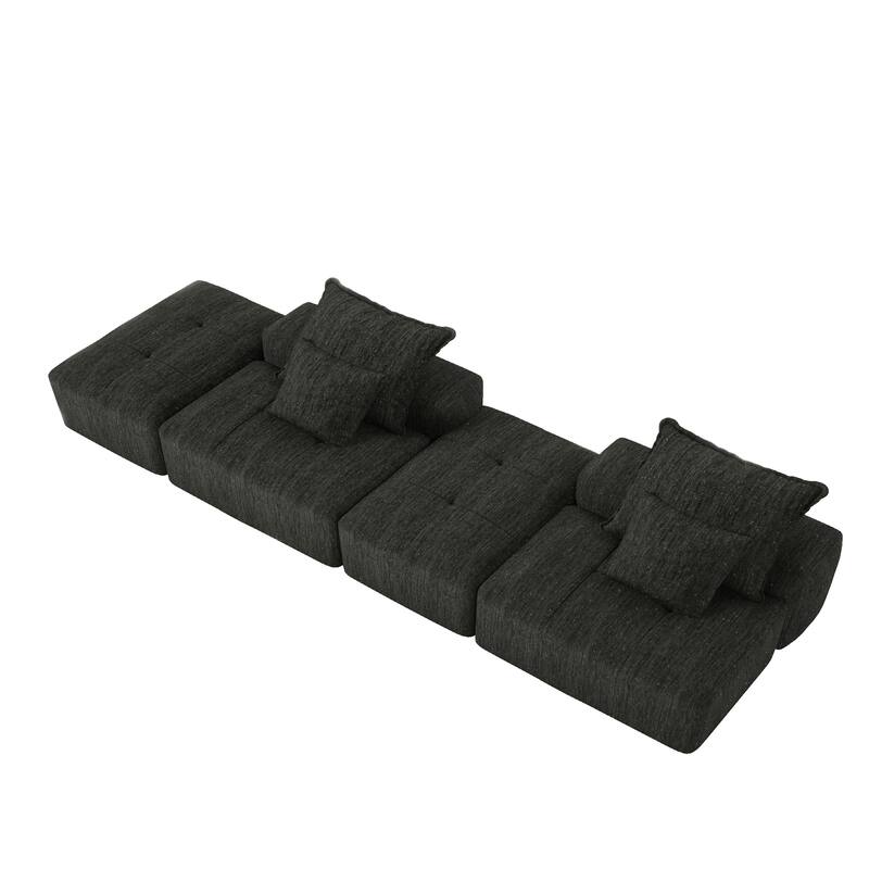 Floor Sofa Sectional Couch with 2 Ottoman, Modern Oversized Chenille Modular Sofa with 4 Pillows for Apartment