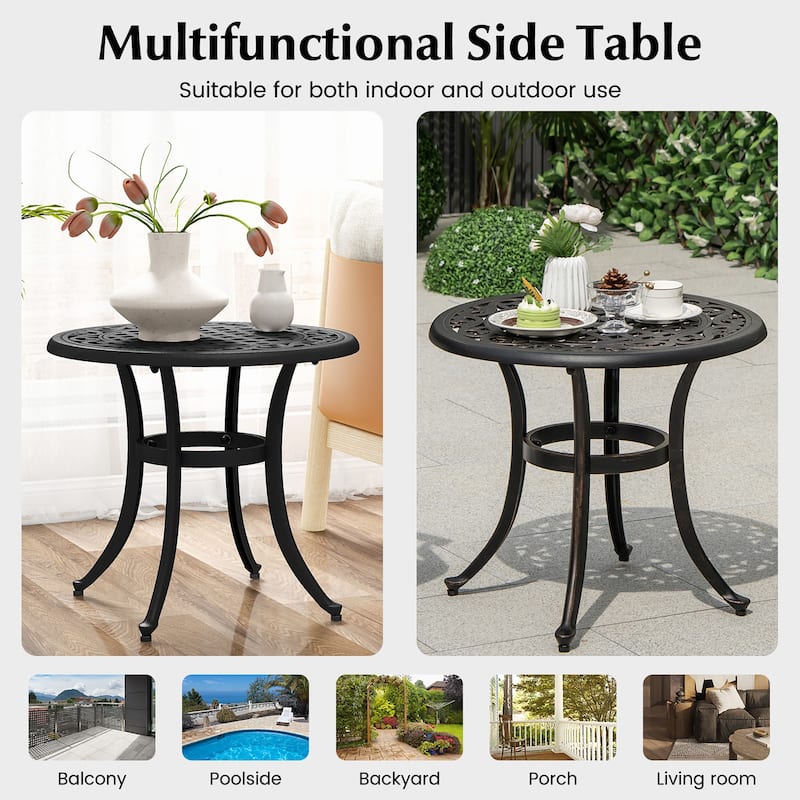 Gymax Cast Aluminum Patio Table 24''Outdoor Round Side Table Anti-Rust