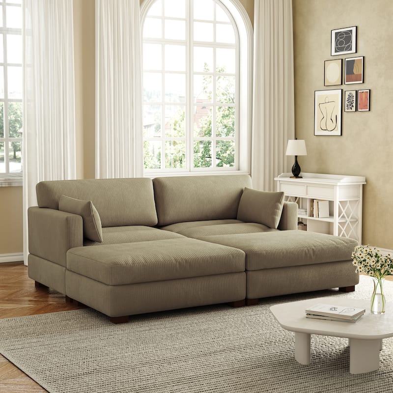 Corduroy Modular Sectional Sofa Deep Seat Corner Sofas & Ottomans - Camel