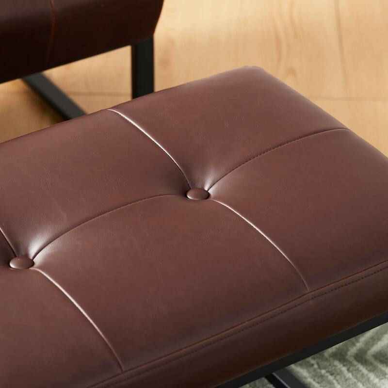 Glitzhome 24"W Modern PU Leather Button-tufted Ottoman Foot Stool