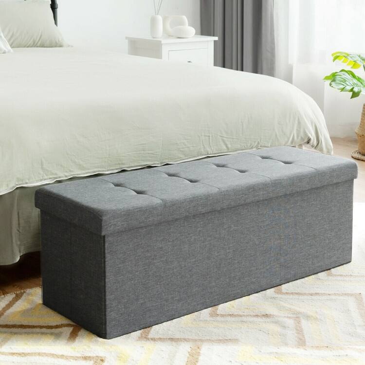 Foldable Storage Ottoman Bench with Divider and Tufted Seat in Oxford Fabric for Living Room Bedroom Entryway