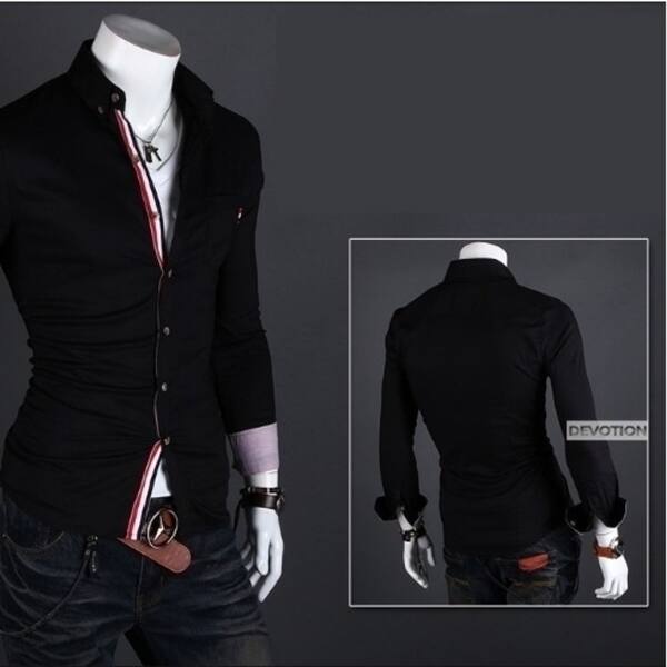 Shop Black White Classic Men Shirt Fashion Long Sleeved Shirt