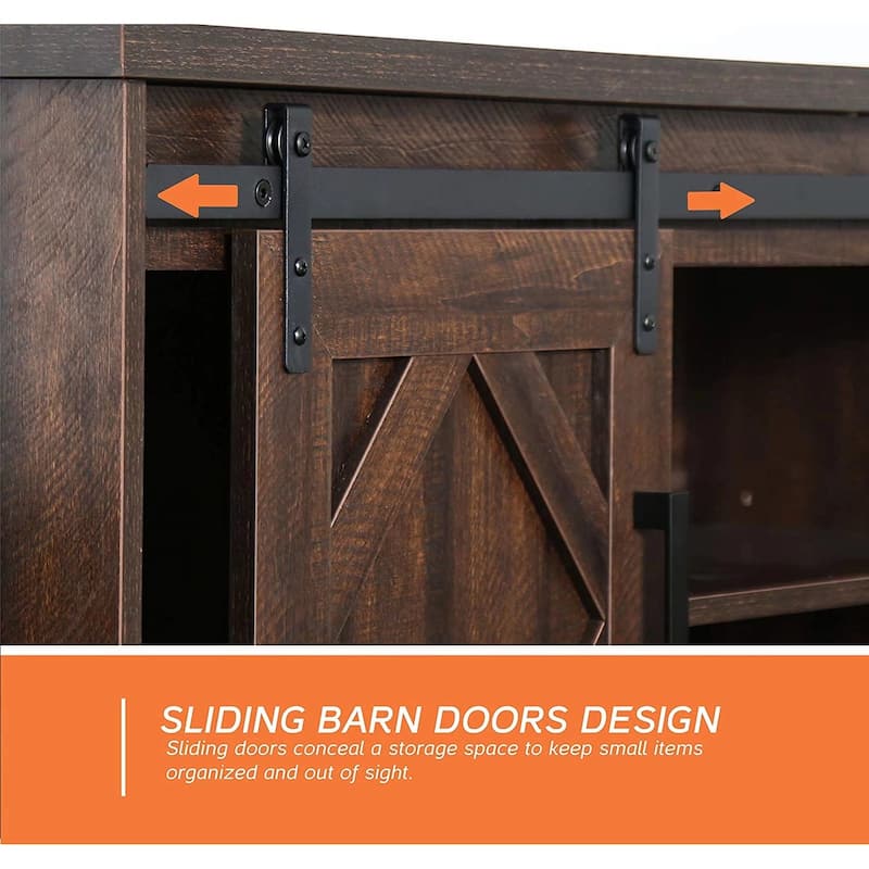 Farmhouse Sliding Barn Door TV Stand Rustic Gray for TVs up to 65"
