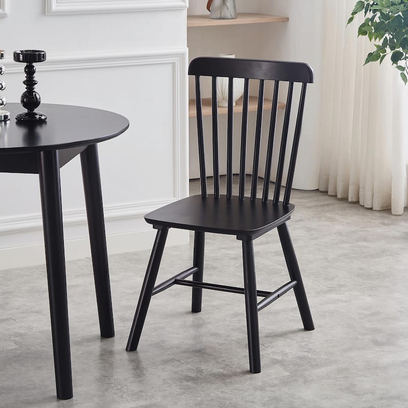 Set of 4 Rubber Wood Dining Chairs, Solid Wood - Black