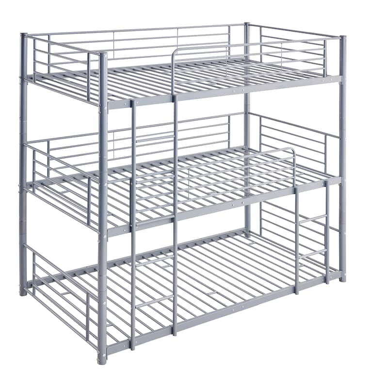 Industrial Metal Triple Bunk Bed, Twin Size Bunk Bed with Builtin