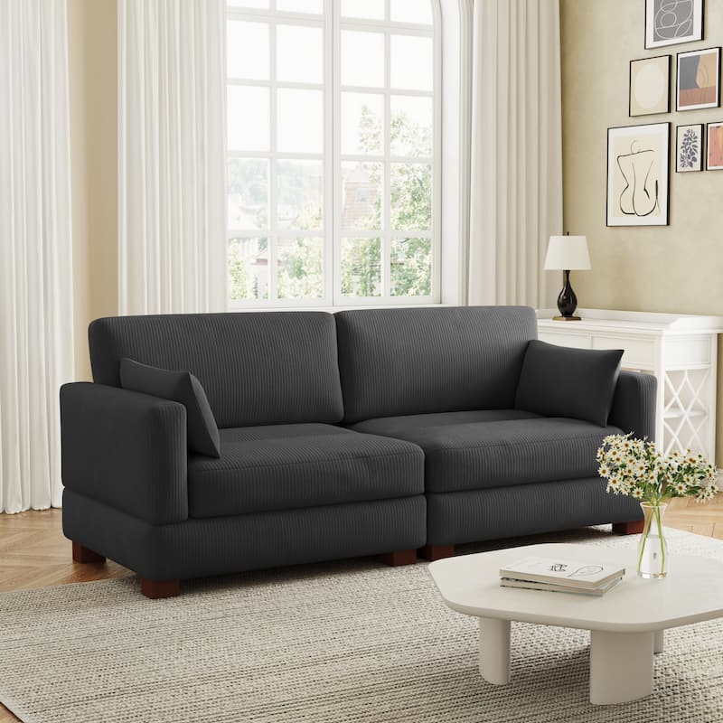 Corduroy Upholstered Modular Sectional Sofa for Living Room - GRAY 2-PIECE