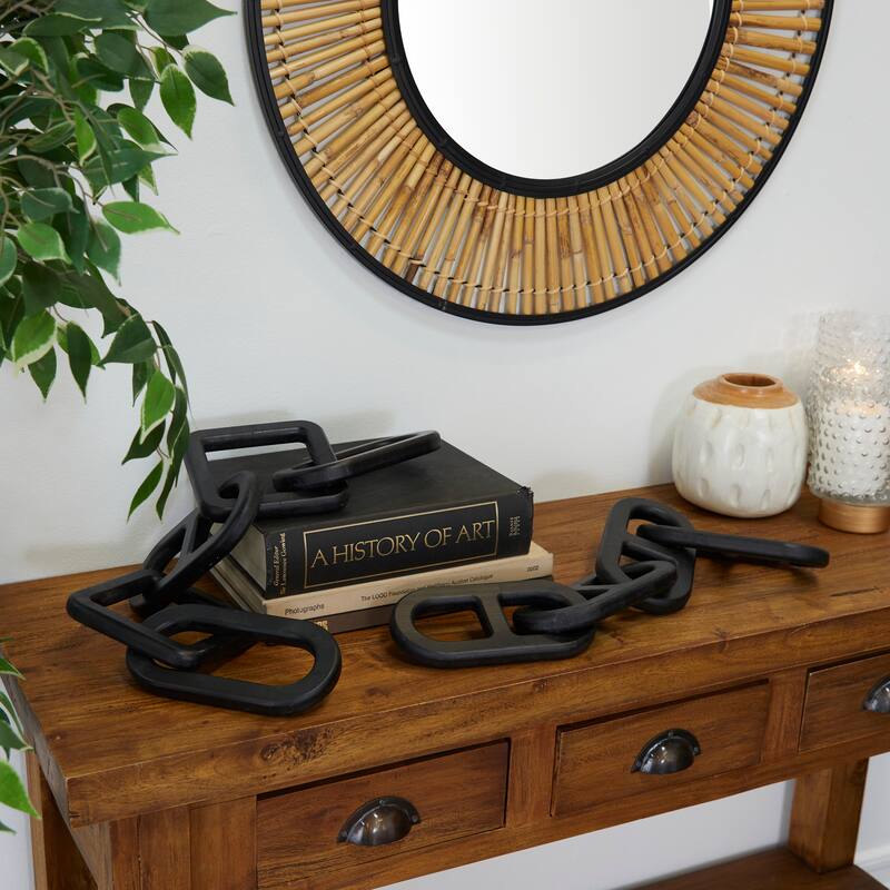 CosmoLiving by Cosmopolitan Geometric Wood Chain Sculpture (Set of 2, Set of 3) - Black, White, Brown - Black - 27", 25"W