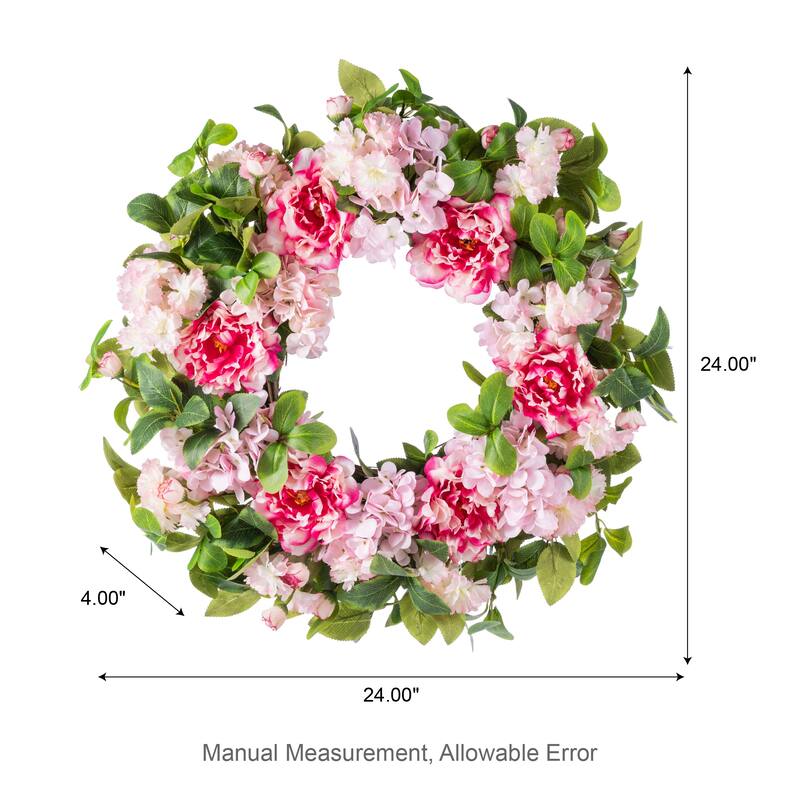 Glitzhome Pink Hydrangea, Peony & Cherry Wreath Garland