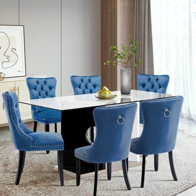 Solid Wood Velvet Upholstered Dining Chair Set of 2