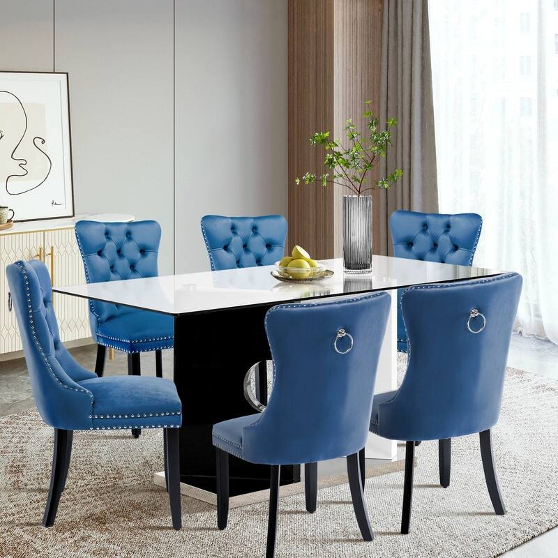 Solid Wood Velvet Upholstered Dining Chair Set of 4