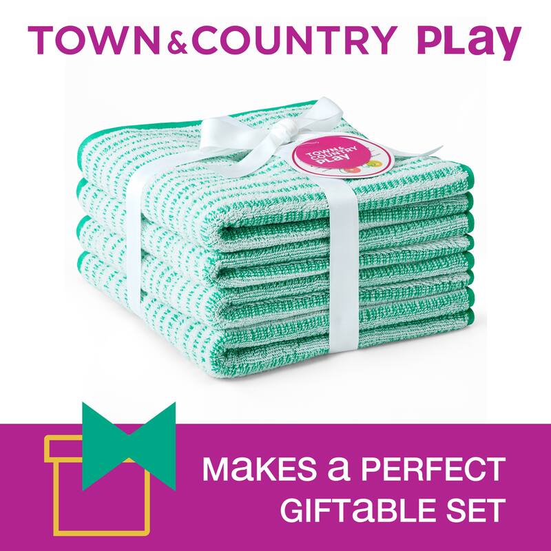 TOWN & COUNTRY PLAY 4-Piece Striped Reversible Terry Brights Washcloth Set, 13x13-Inch, 100% BCI Cotton - 13"x13"