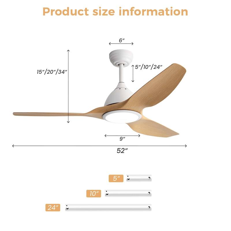 52 Inch Smart Ceiling Fan with Light Dimmable LED Ultra Quiet DC Motor for Large Rooms