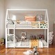 preview thumbnail 3 of 16, Twin over Twin House Shape Bunk Bed with Protective Fence, Metal Kids Bed Frame with Built-in Ladder, White