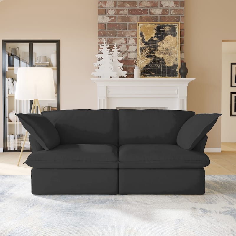 Velvet Sectional Sofa Modern Upholstered Couch Sofa for Living Room - Black-2 seats