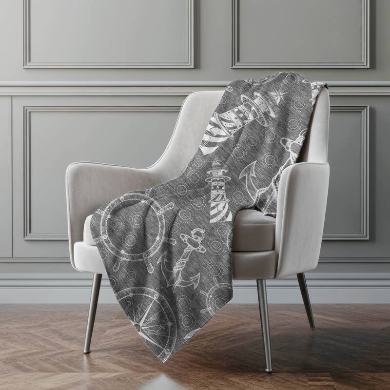 Premium Machine Washable ASB154 Coastal Lighthouse Sherpa Throw Blanket