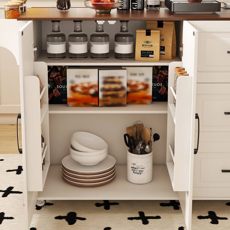Rustic Kitchen Island, White Walnut Breakfast Bar, Mobile Rolling Storage Cart