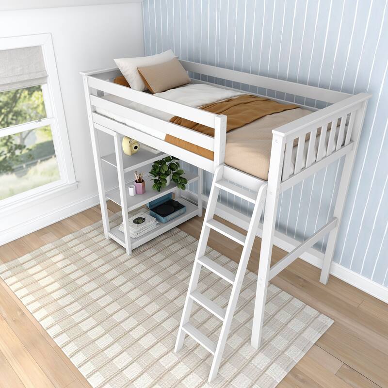 Max and Lily Twin Size High Loft Bed with Bookcase