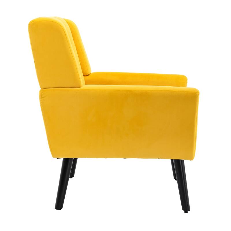 Yellow Velvet Modern 29.53" Upholstered Buttons Tufted Accent Chair with Black Solid Wood Legs