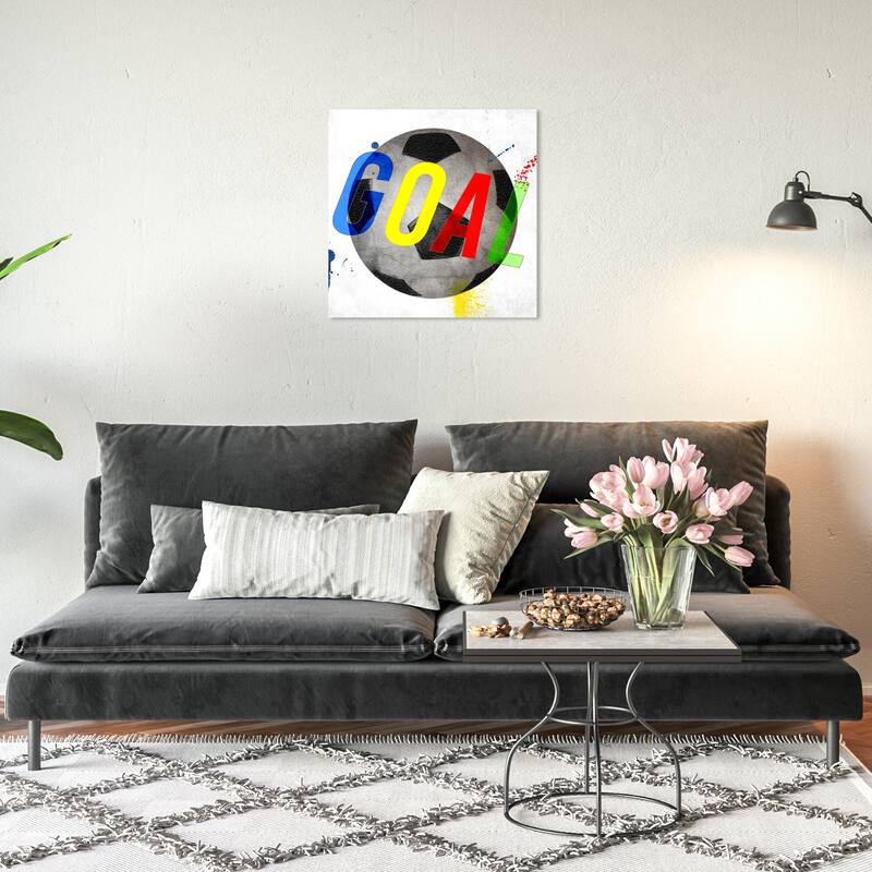 Wynwood Studio Prints Typography and Quotes Soccer Goal Bold Blue and Neon Blue Modern & Contemporary Wall Art Canvas Print - 20 x 20