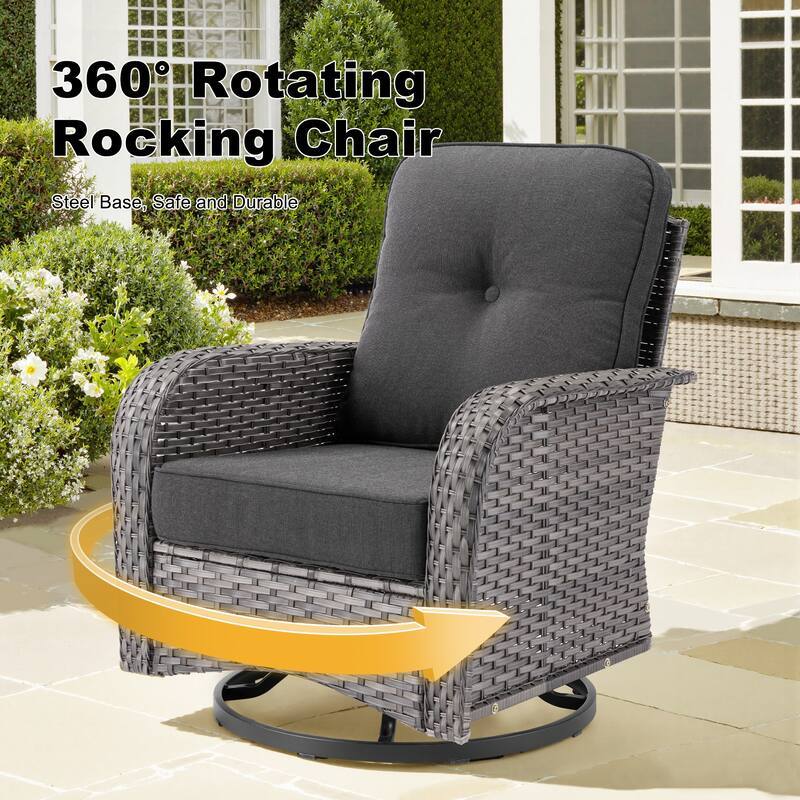 OVIOS 5 Piece Outdoor Wicker Loveseat Rocking Chair Set