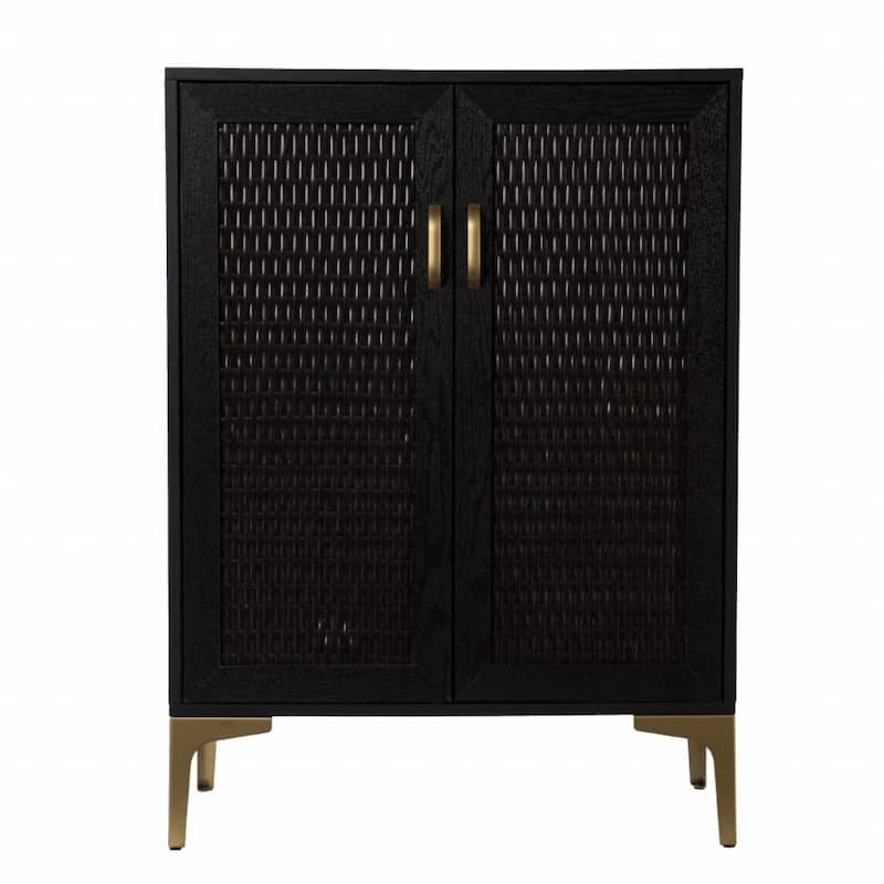 Modern Rustic Black Gold and Faux Rattan Bar Cabinet - 28" x 15" x 38.5" - Black