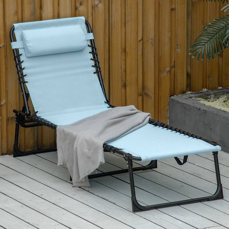 Outdoor Folding Chaise Lounge Chair with Adjustable Backrest and Footrest for Beach Patio Poolside - Blue