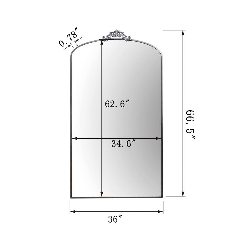 36x66 Inch Ornate Arch Full Length Mirror Oversized Wall Mirror