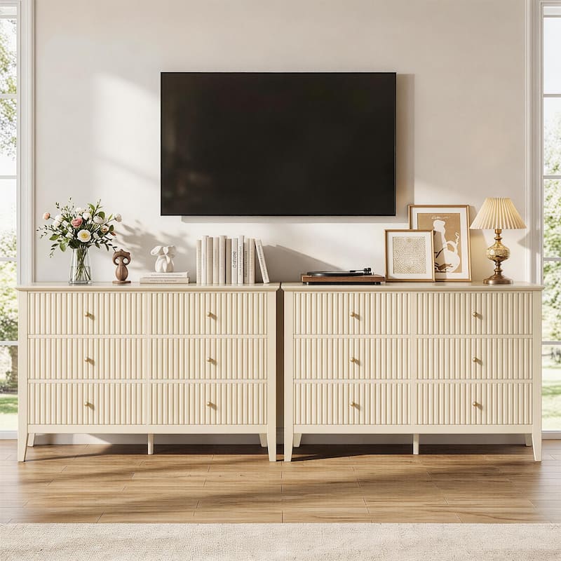6 Drawer Dresser Fluted Modern with 5 Colors Available | High Weight Capacity Wood Dresser for Bedroom
