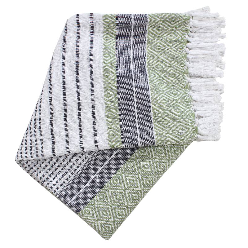 Hand Woven Cotton Rustic Throw Blankets - All Season Comfort with Tassels (Set of 2, 50x60 inches)