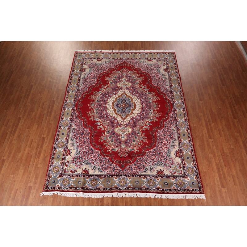 Floral Red Paisley Kashan Turkish Area Rug Machine Made Carpet - 9'8" x 12'10"