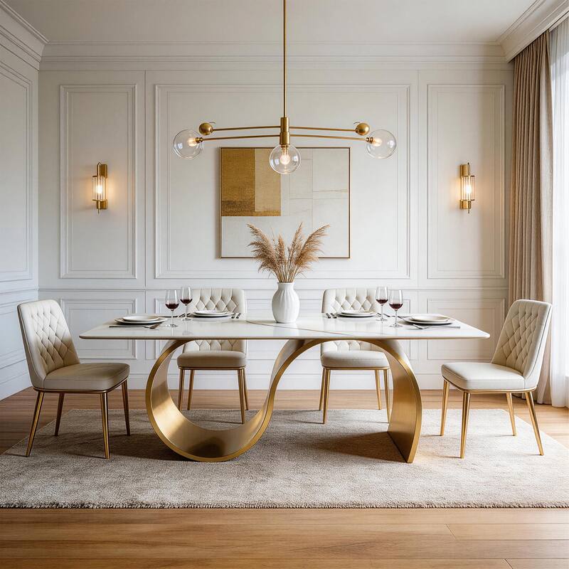 78.7" Sintered Stone Kitchen Dining Table for 8, Stainless Steel Base