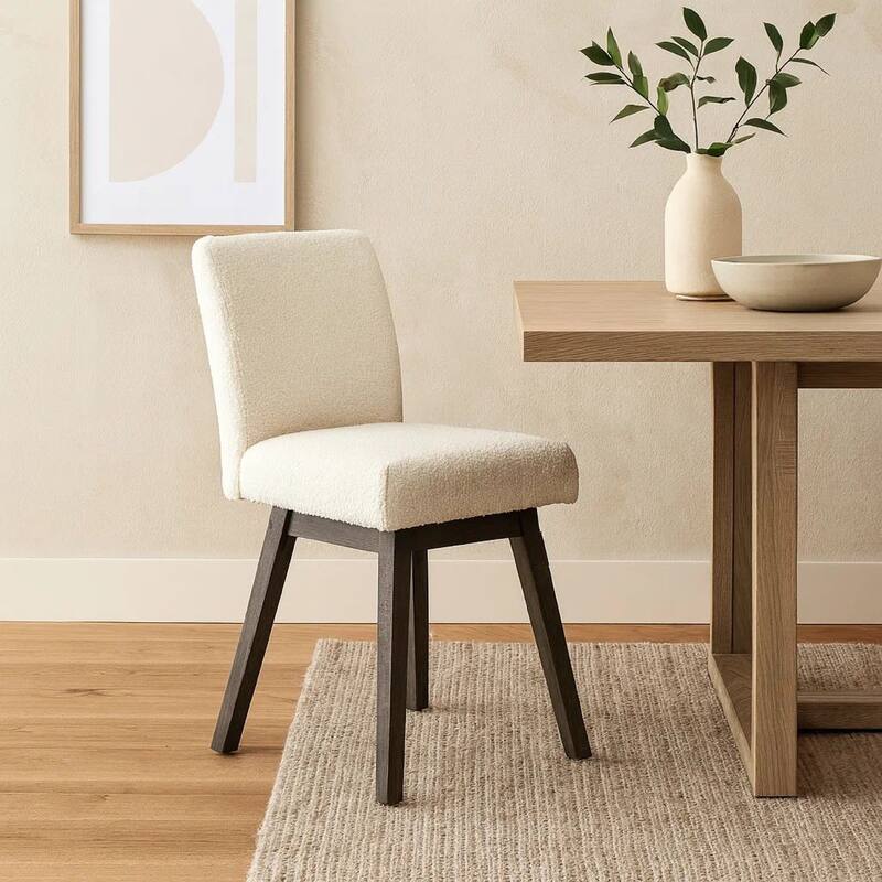 Ghy 25 Inch Swivel Counter Chair Set of 2, White Textured Upholstery, Brown