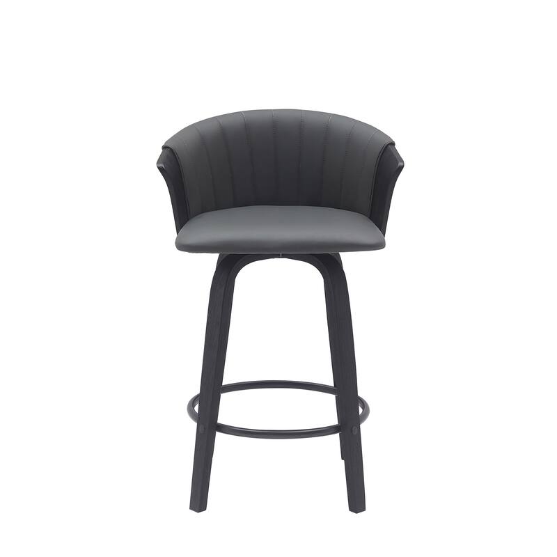 HomeRoots 26" Gray and Black Faux Leather Counter Height Swivel Bar Chair