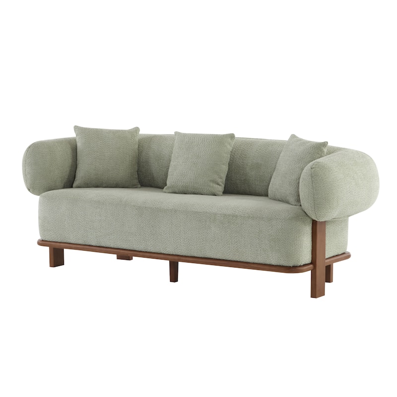 Mid-Century Modern Round Arm Curved Deep Seat Sofa