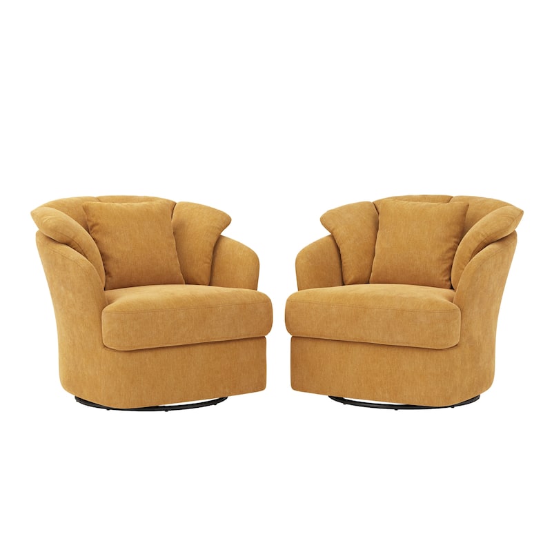 LUE BONA Oversized Swivel Accent Chair, Modern Barrel Chair with Double Cushion Set of 2 - N/A