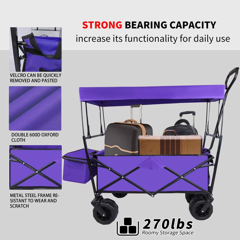 Outdoor Camping Kids Foldable Wagon,Portable Beach Trolley Cart with Removable Canopy