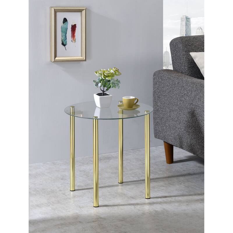 Round Side End Accent Table, Gold Metal/Glass