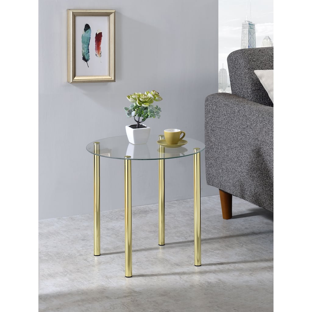 Round Side End Accent Table, Gold Metal/Glass