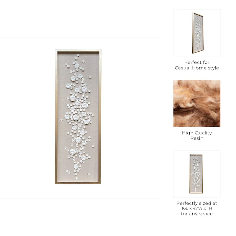 Resin Canvas Wall Art Vertical Floral Design with PS Frame - 47" White