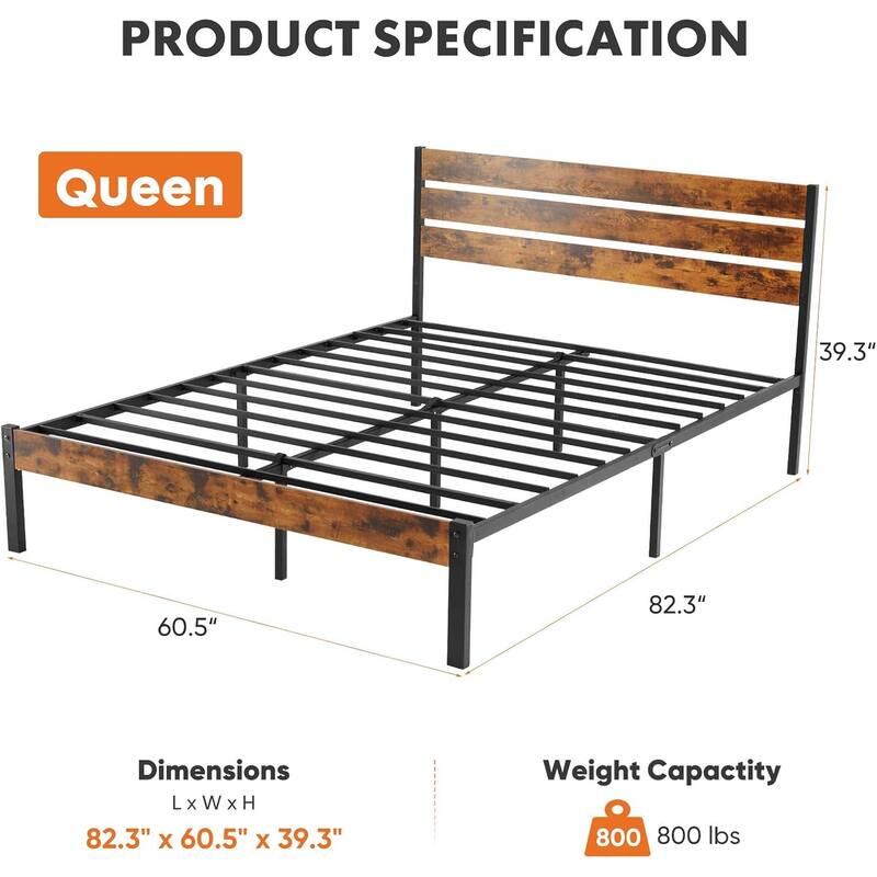 Twin Size Metal Platform Bed Frame with Headboard and and Footboard, No Box Spring Needed Sturdy Wooden Slats Support