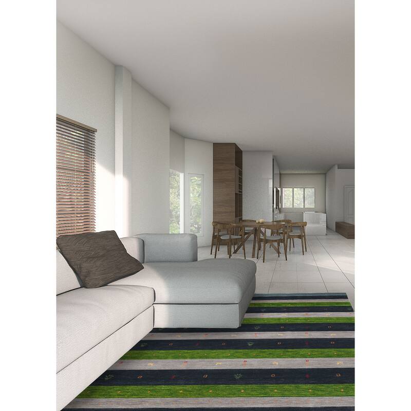 ECARPETGALLERY Hand Loomed Kashkuli Gabbeh Dark Navy, Green Wool Rug - 6'9 x 9'8