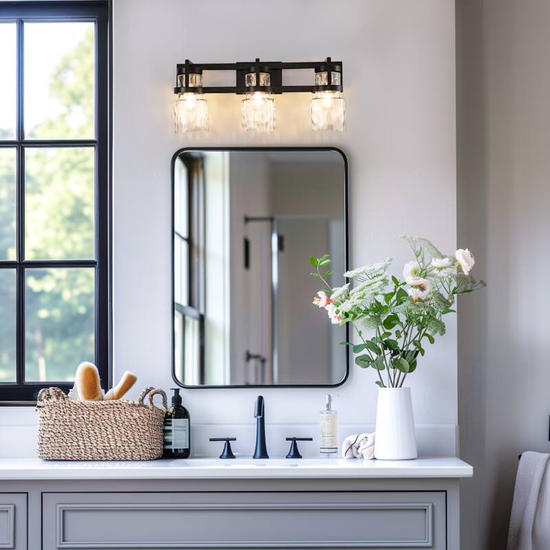 3-Light Brushed Nickel Cylinder Modern Bathroom Vanity Light with Clear Glass Shade,Wall Lamp for Mirror Kitchen Bedroom